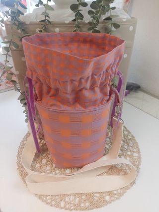Bolso bombonera naranja y morado con monedero 