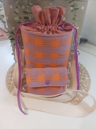 Bolso bombonera naranja y morado con monedero 