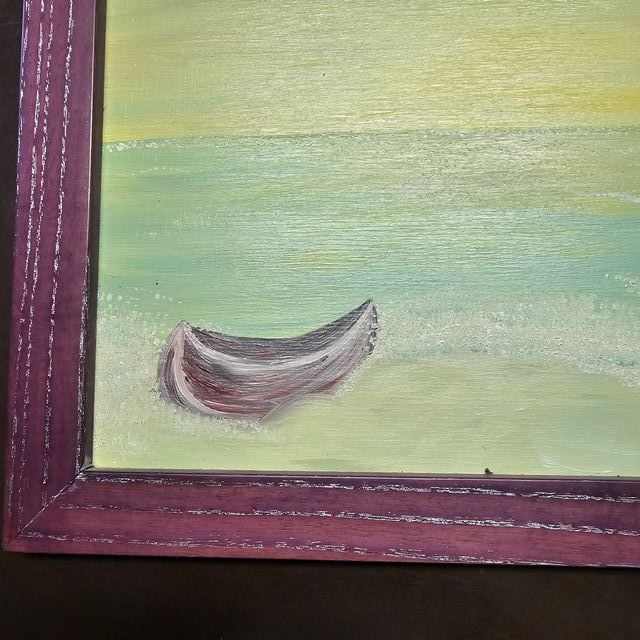 Quadro ad olio - barca sul fiume, canale Muzza