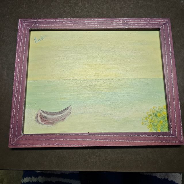 Quadro ad olio - barca sul fiume, canale Muzza