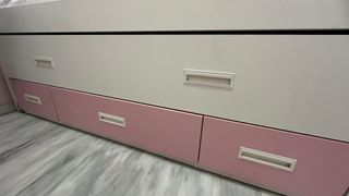 Cama nido de 90 en DM, blanca y rosa - 3 cajones