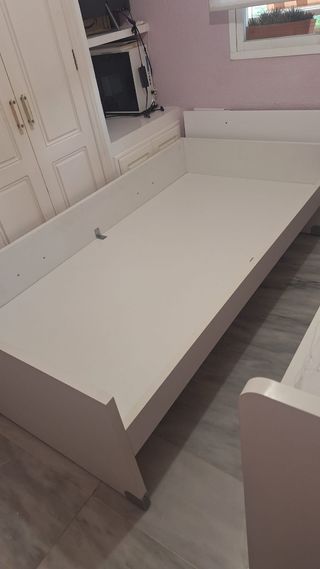 Cama nido de 90 en DM, blanca y rosa - 3 cajones