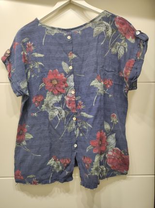 Blusa algodon estampada azul marino