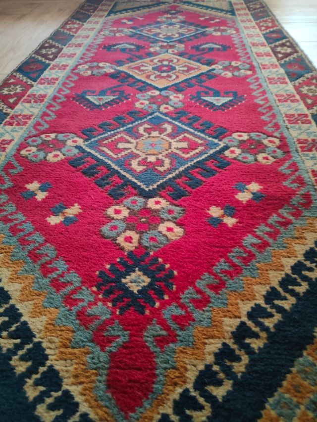 Tappeto Antico in Lana Rosso-Blu