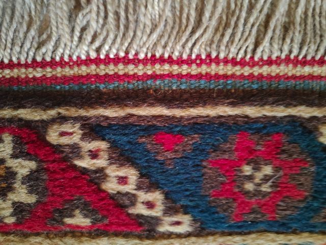 Tappeto Antico in Lana Rosso-Blu