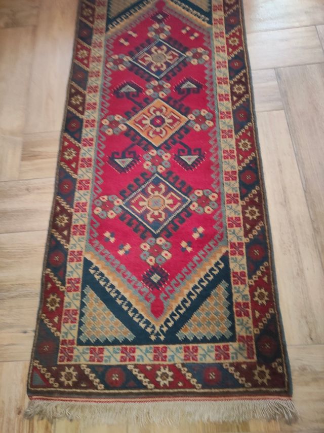 Tappeto Antico in Lana Rosso-Blu