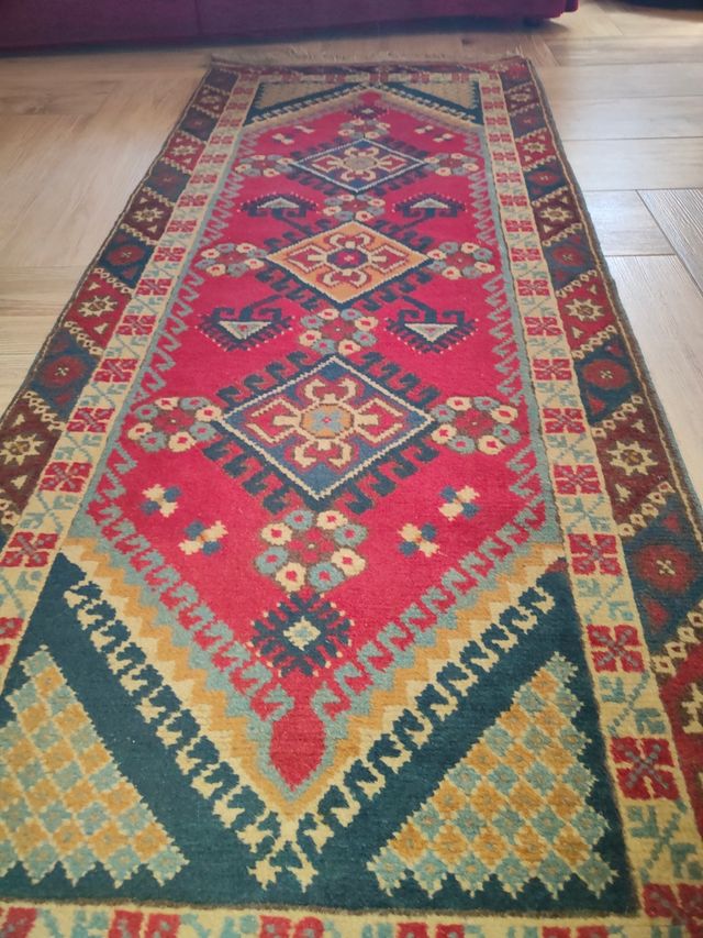 Tappeto Antico in Lana Rosso-Blu