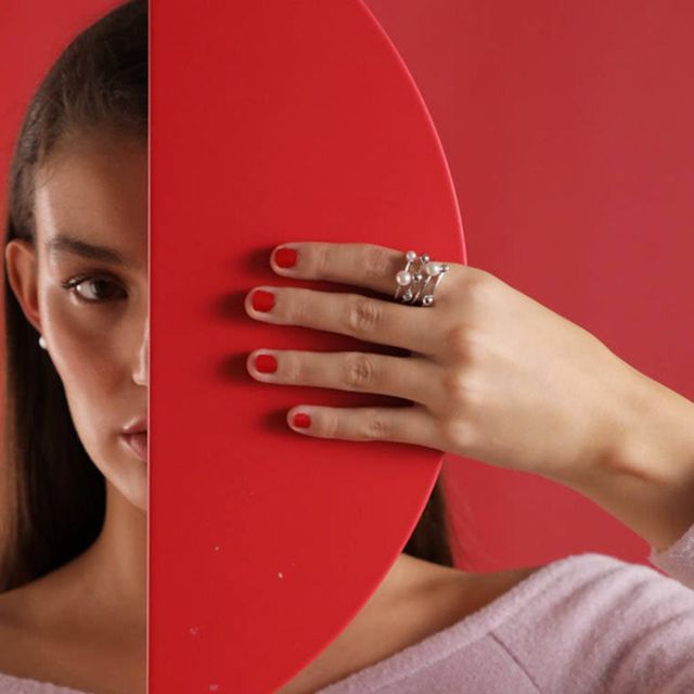 Anillo Plata Majorica Talla 15 con Perlas Blancas