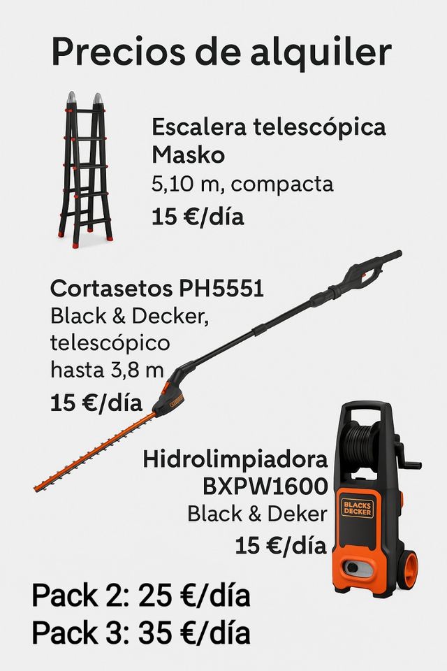 Alquiler herramientas por día: jardín y hogar
