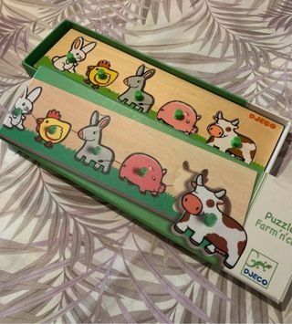 Djeco– Puzzle in legno “Farm’n’co” con pomelli (12
