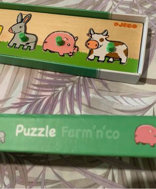 Djeco– Puzzle in legno “Farm’n’co” con pomelli (12