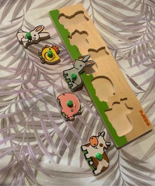 Djeco– Puzzle in legno “Farm’n’co” con pomelli (12