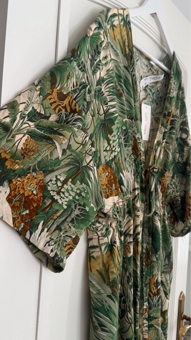 Caftan largo estampado tropical, Talla S-M