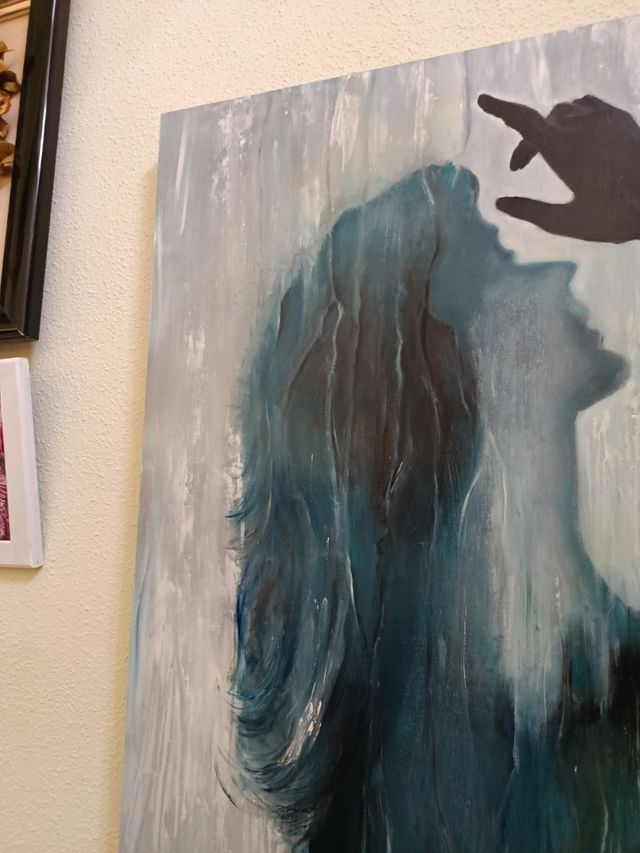 Cuadro óleo , grande, azul verdoso.