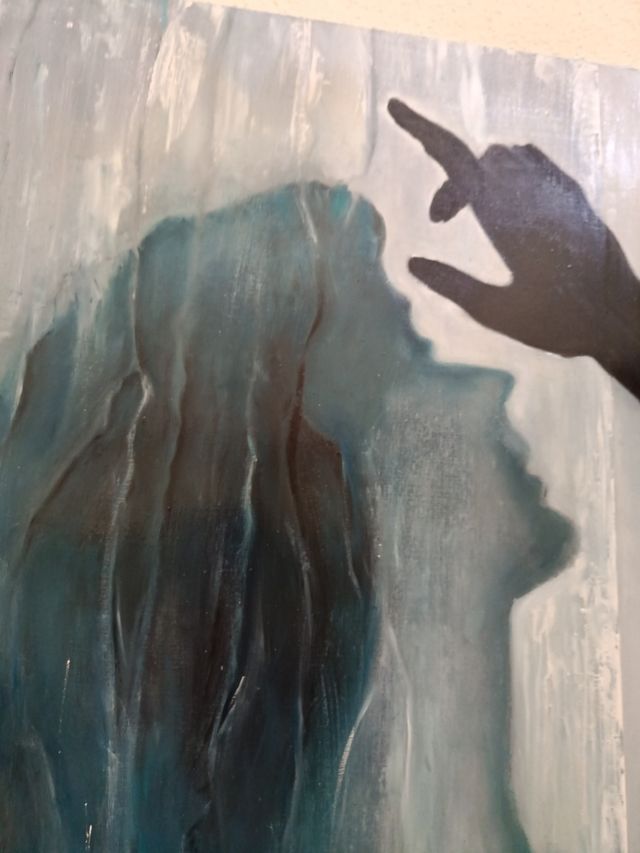 Cuadro óleo , grande, azul verdoso.