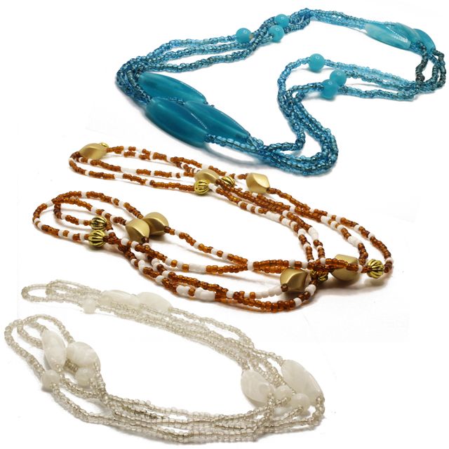 3 Collares cuentas - Azul, marrón