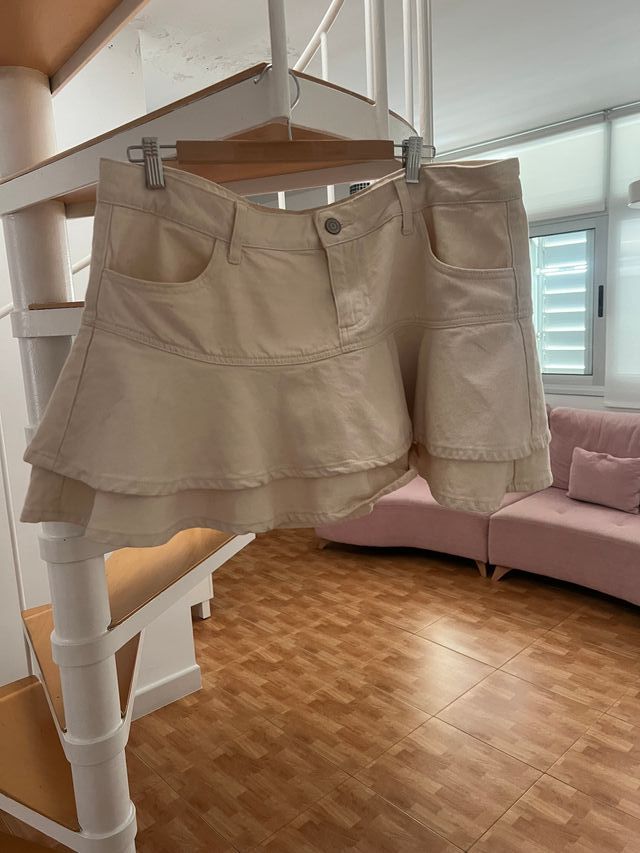 Falda vaquera beige y azul