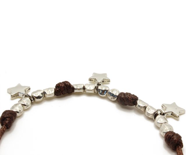 Pulsera de cordón marrón con estrellas - Unisex
