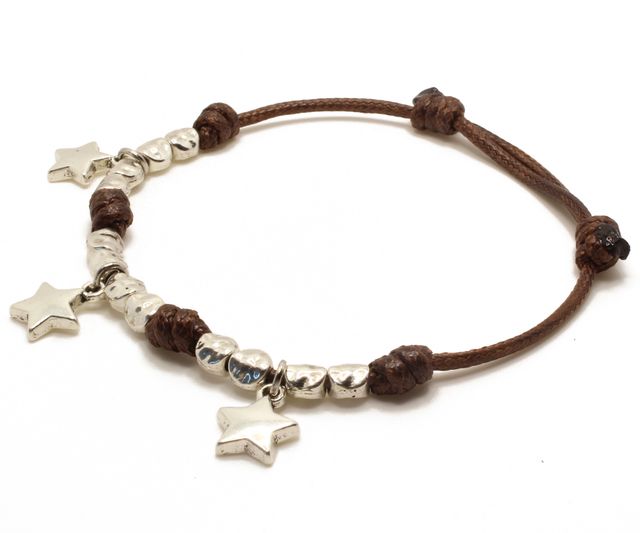 Pulsera de cordón marrón con estrellas - Unisex