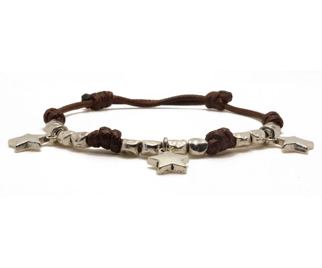 Pulsera de cordón marrón con estrellas - Unisex