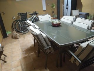Mesa exterior + 6 sillas - Gris beige