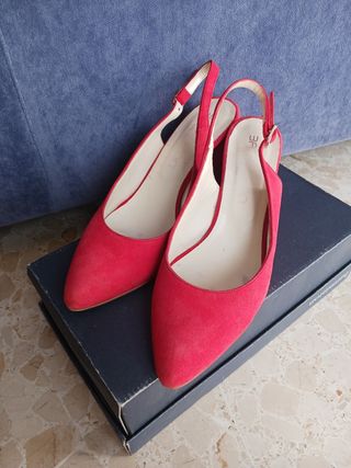 Zapato tacón ancho ante rojo 8cm