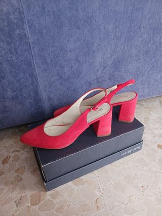 Zapato tacón ancho ante rojo 8cm
