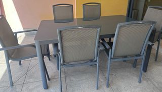 Mesa jardín y 6 sillas - Gris metal 160 x 90