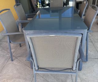 Mesa jardín y 6 sillas - Gris metal 160 x 90