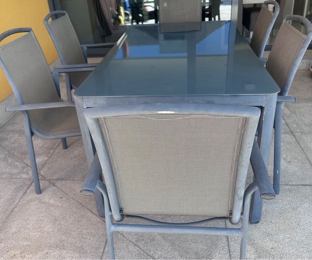 Mesa jardín y 6 sillas - Gris metal 160 x 90