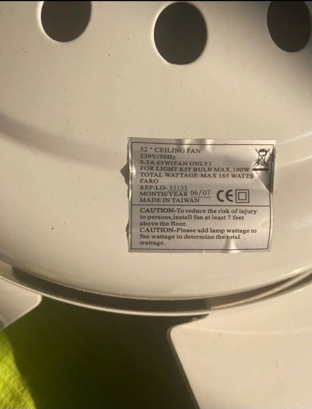 Ventilador techo blanco 130cm grande con luz mando