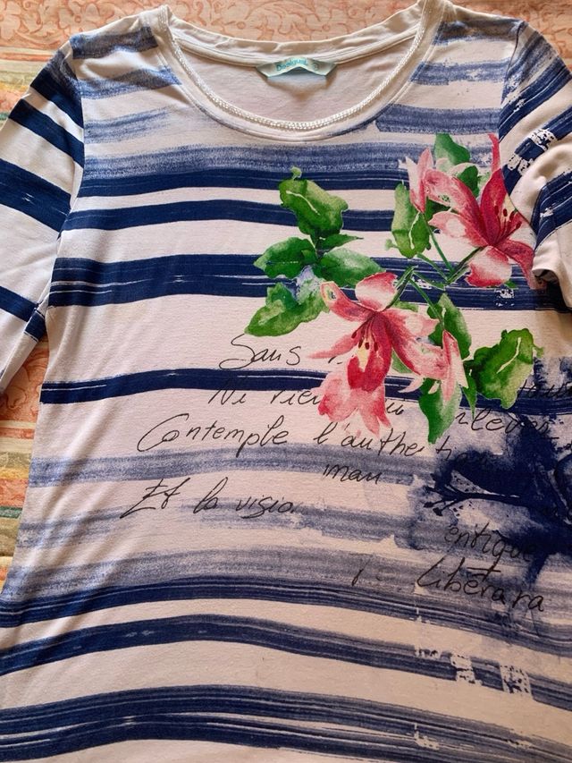 Camiseta Desigual L - rayas azules y blancas