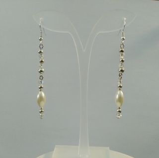 Pendientes largos plata-blanco