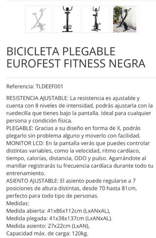 Bicicleta estática Plegable Eurofitness