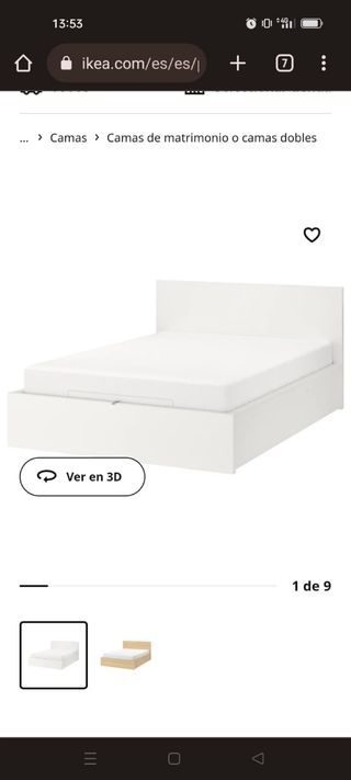 Cama matrimonio IKEA con canapé abatible blanca