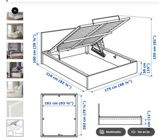 Cama matrimonio IKEA con canapé abatible blanca