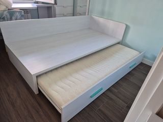 Cama nido + escritorio infantil blanco y verde agu