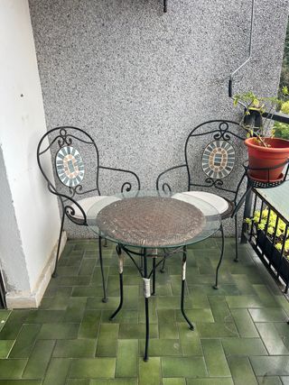 Mesa+sillas terraza - metal, mimbre