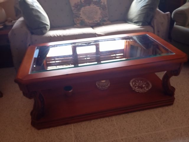 Mesa centro madera-cristal, estilo provenzal