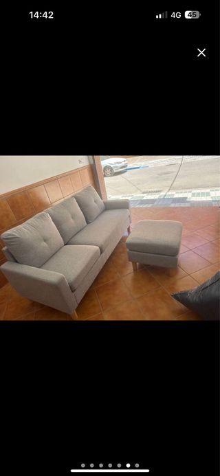 Sofá 3 plazas gris + puff