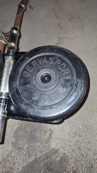 Banco pesas profesional, barra zeta, mancuernas 