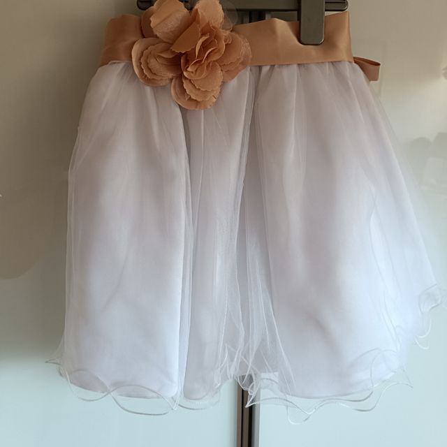 Falda niña ceremonia beige-blanco