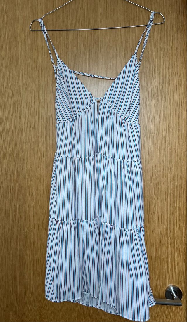 Vestido rayas azul, blanco y granate