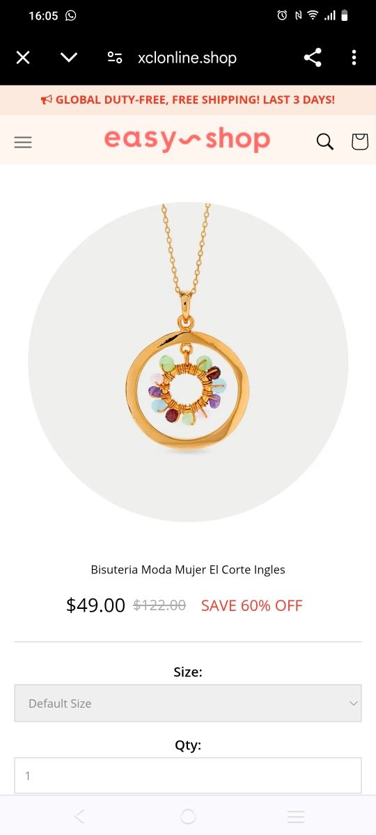 Colgante dorado con piedras multicolor de plata
