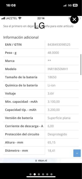 Batería LG 84 celdas usada