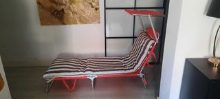 Tumbona Plegable Rosa con Parasol