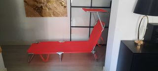 Tumbona Plegable Rosa con Parasol