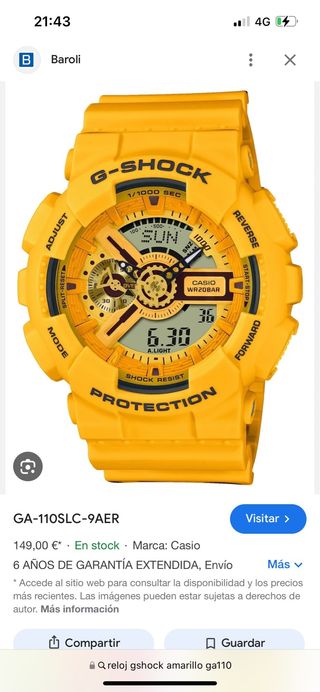 Reloj Casio G-Shock Amarillo