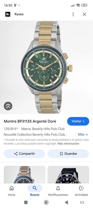 Reloj Beverly Hills Polo Club - Dorado-Verde