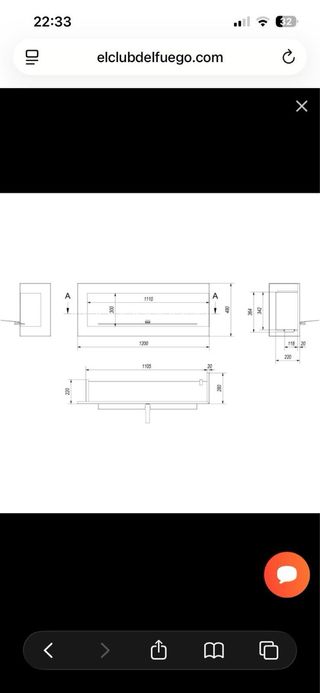 Chimenea bioetanol 1,20m - Negra